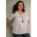 INES Collection Women's Square Neck Pinstripe Top