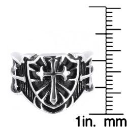 Stainless Steel Raised Cross Black Ring
