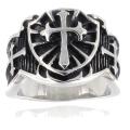 Stainless Steel Raised Cross Black Ring