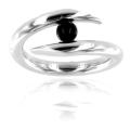 Stainless Steel Tension-set Black Ball Fashion Ring
