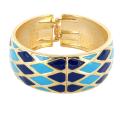 Goldtone and Blue/ Turquoise Enamel Diamond Design Cuff Bracelet