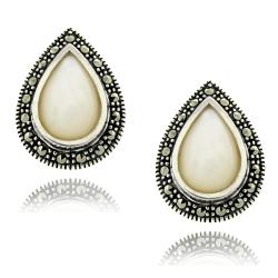 Sterling Silver Marcasite and Mother of Pearl Earrings