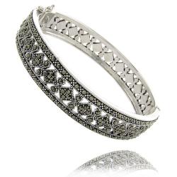 Sterling Silver Marcasite Cut-out Bangle Bracelet