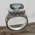 Sterling Silver Square Mystic Fire Quartz Beaded Mount Ring (Indonesia)