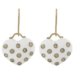 Tressa Sterling Silver Vermeil CZ White Enamel Heart Earrings