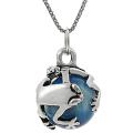 Sterling Silver Blue Tigers Eye-like Frog Necklace