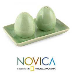 Celadon Ceramic 'Eggs' Salt and Pepper Shakers Set (Thailand)