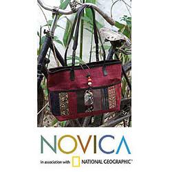 Cotton 'Hill Tribe Chic In Burgundy' Medium Shoulder Bag (Thailand)