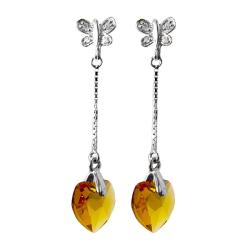 Adee Waiss Silver Heart Cognac Crystal and Cubic Zirconia Earrings