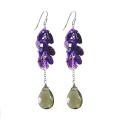 Adee Waiss Sterling Silver Smokey Quartz and Amethyst Drop Earrings