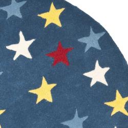 Handmade Novelty Stars Blue Wool Rug (4' Round)