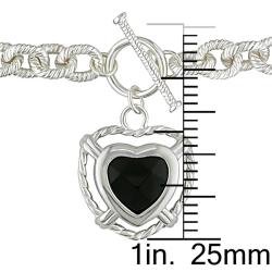 Silvertone Black Agate Heart and Beaded Chain Necklace