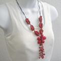 Cotton Red Coral Flower Tassel Drop Necklace (Thailand)