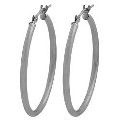 10k White Gold Polished Tube Hoop 27-mm Earrings