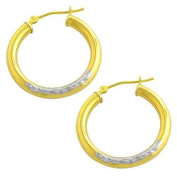 10k Two-tone Gold Diamond-cut Tube Hoop Earrings