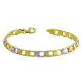 10k Tri-color Gold Polished/ Diamond-cut Box Link Bracelet