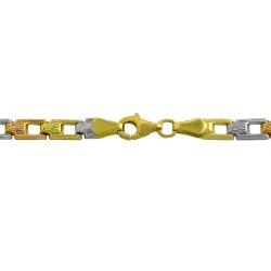 10k Tri-color Gold Polished/ Diamond-cut Box Link Bracelet
