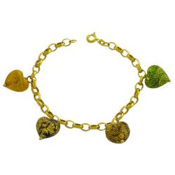 14k Yellow Gold Murano Glass Heart Charm Bracelet
