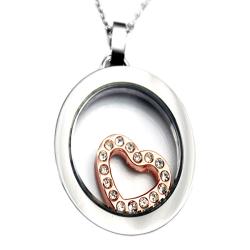 Two-tone Stainless Steel Crystal Heart Necklace
