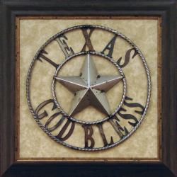 Antonio 'Iron God Bless Texas' Framed Metal Wall Art