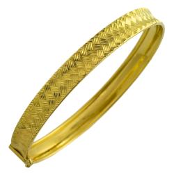 14k Yellow Gold Diamond-cut Basket Weave Bangle Bracelet