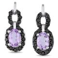 10k White Gold 7/8 CT TGW Rose de France Black Diamond Earrings