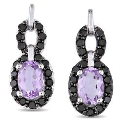 10k White Gold 7/8 CT TGW Rose de France Black Diamond Earrings