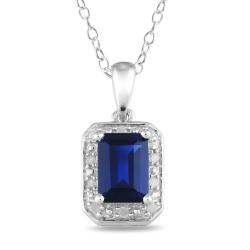 Sterling Silver Created Sapphire and Diamond Necklace