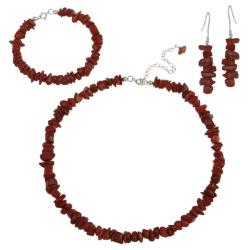 Stonique Creations Sterling Silver Bamboo Coral Chip Jewelry Set