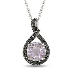 10k Gold Rose de France and 1/5ct TDW Black Diamond Necklace