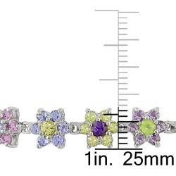 14k White Gold Multi-gemstone Flower Bracelet