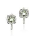 Glitzy Rocks Sterling Silver Green Amethyst and Diamond Accent Square Earrings