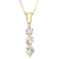 14k Yellow Gold 1ct TDW Diamond 3-stone Necklace (I-J, I2-I3)