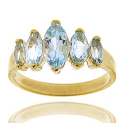 18k Yellow Gold over Sterling Silver Marquise-cut Blue Topaz Ring