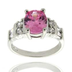 Sterling Silver Pink and White Cubic Zirconia Ring (Size 7)