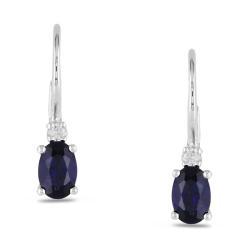 10k White Gold Created Sapphire and Diamond Earrings