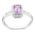 10k White Gold Created Amethyst and Diamond Fashion Ring
