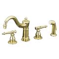 Kohler K-158-4-PB Vibrant Polished Brass Antique Kitchen Sink Faucet With Sidespray And Lever Handles