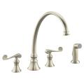 Kohler K-16111-4-BN Vibrant Brushed Nickel Revival Kitchen Sink Faucet With 11-13/16" Spout, Sidespray And Scroll Lever Handles