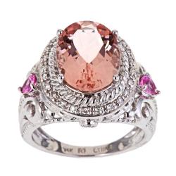 Dyach 14k White Gold Morganite, Pink Sapphire and 1/5ct TDW Diamond Ring (I-J, I1-I2)