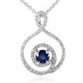 18k White Gold Sapphire and 3/8ct TDW Diamond Necklace (H-I, SI1-SI2)