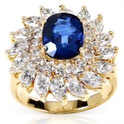 18k Yellow Gold Blue Sapphire and 1 3/4ct TDW Diamond Ring (H-I, SI1-SI2)
