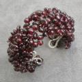Lovely Flower Round Garnet Stone Cuff Bracelet (Thailand)