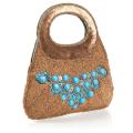Hand-embroidered Fabric Turquoise and Gold Handbag (India)