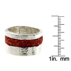Sterling Silver Coral Wide Band Ring