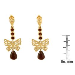 14k Yellow Gold Garnet Butterfly Dangle Earrings