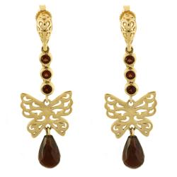 14k Yellow Gold Garnet Butterfly Dangle Earrings