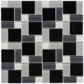 SomerTile 12x12-in View Block Black/White Glass Mosaic Tile (Case of 20)