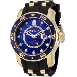 Invicta Men's 'Pro Diver' Black and 18k Goldplated GMT Watch