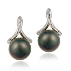 Sterling Silver Cubic Zirconia and Faux Peacock Pearl Earrings